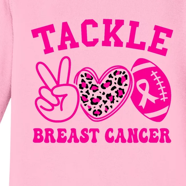 Tackle Football Peace Love Football Pink Breast Cancer Baby Long Sleeve Bodysuit