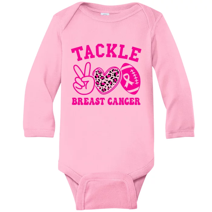 Tackle Football Peace Love Football Pink Breast Cancer Baby Long Sleeve Bodysuit