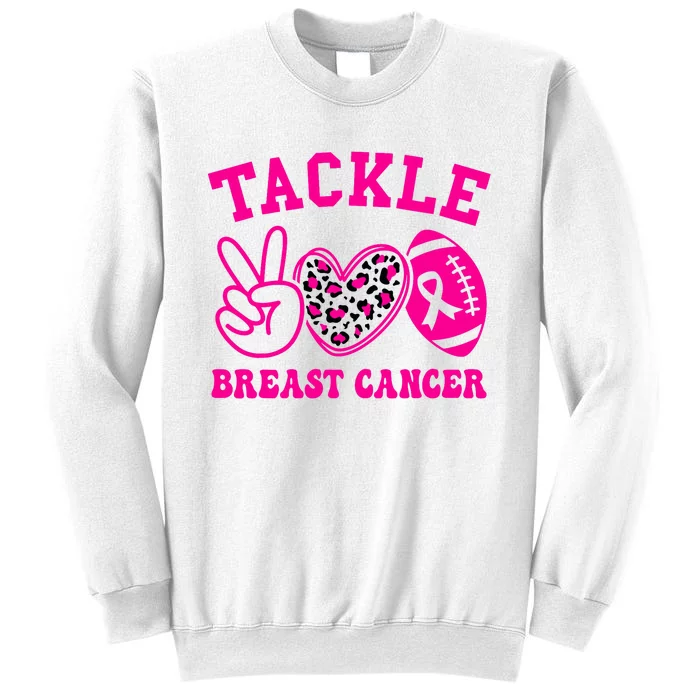 Tackle Football Peace Love Football Pink Breast Cancer Sweatshirt