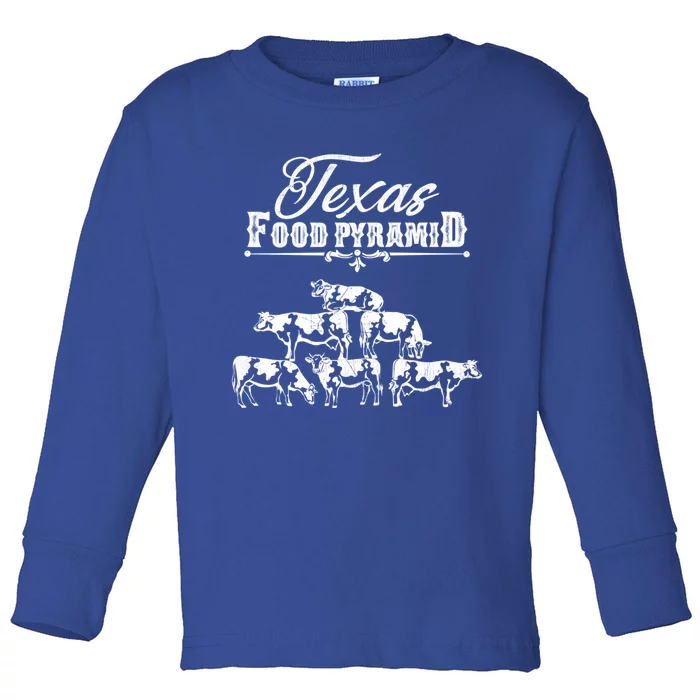 Texas Food Pyramid Funny Cow Pyramid Tee Gift Toddler Long Sleeve Shirt