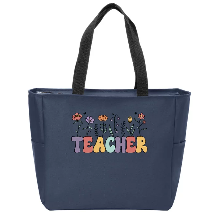 Teacher Floral PNG Zip Tote Bag