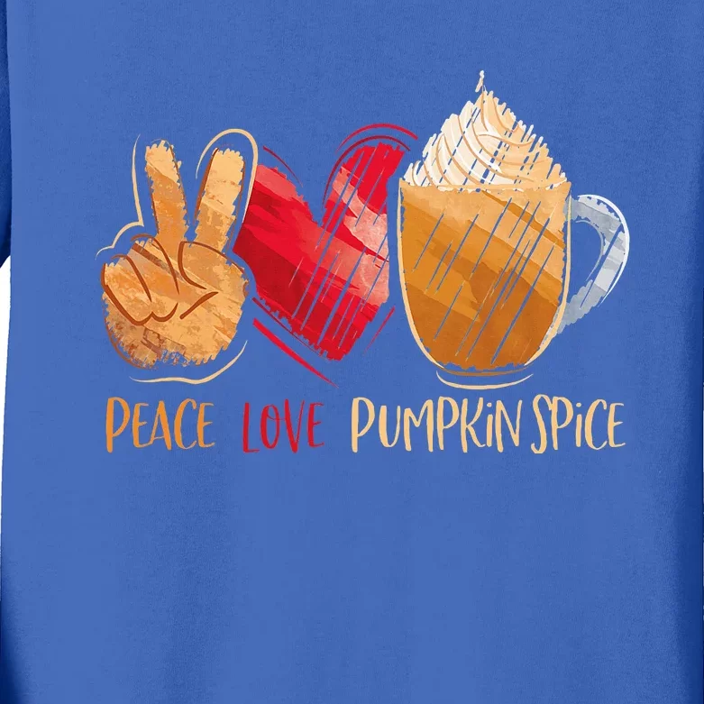 Thanksgiving Fall Peace Love Pumpkin Spice Kids Long Sleeve Shirt