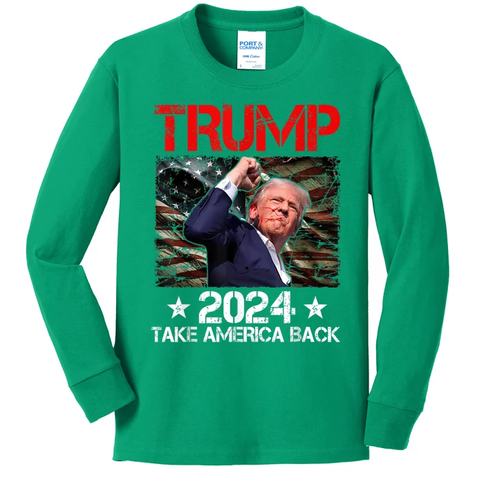 Trump Fist Pump Shot At Trump 2024 Trump Survives Rally Kids Long Sleeve Shirt