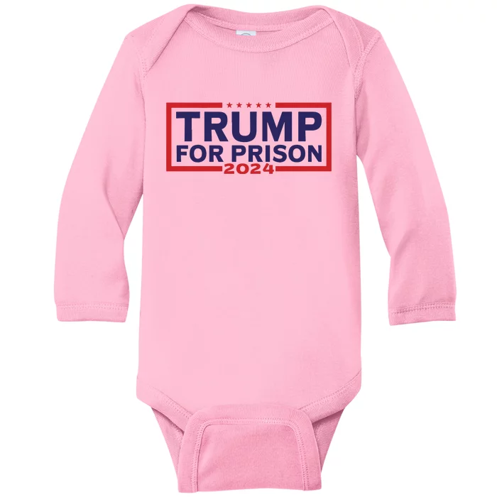 Trump For Prison 2024 Donald Trump Mugshot President Trump Baby Long Sleeve Bodysuit