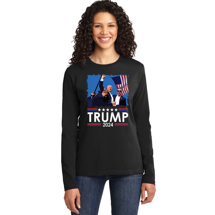 Trump Fist Pump Shot At Trump 2024 Trump Survives Rally Ladies Long Sleeve Shirt