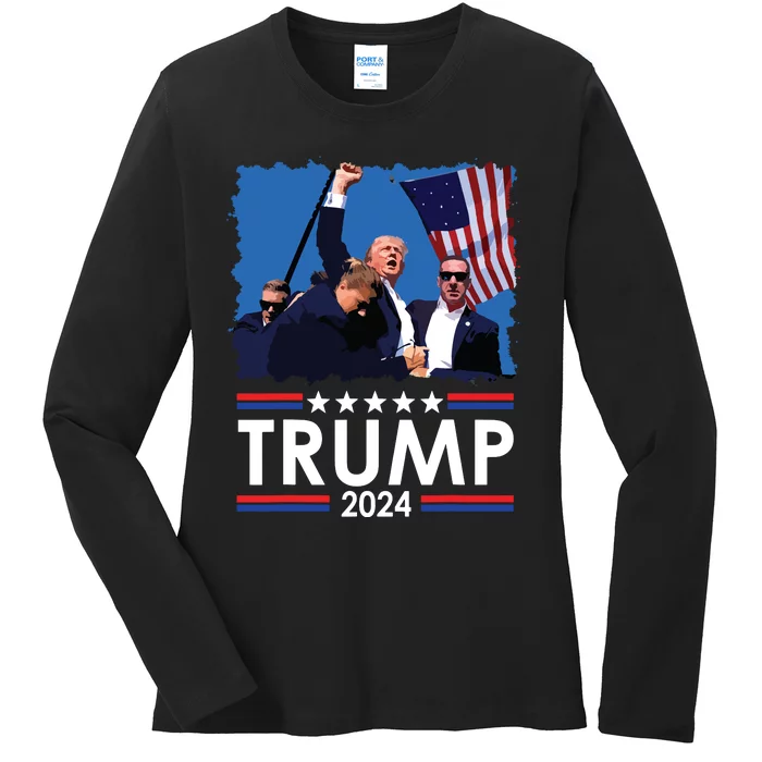 Trump Fist Pump Shot At Trump 2024 Trump Survives Rally Ladies Long Sleeve Shirt