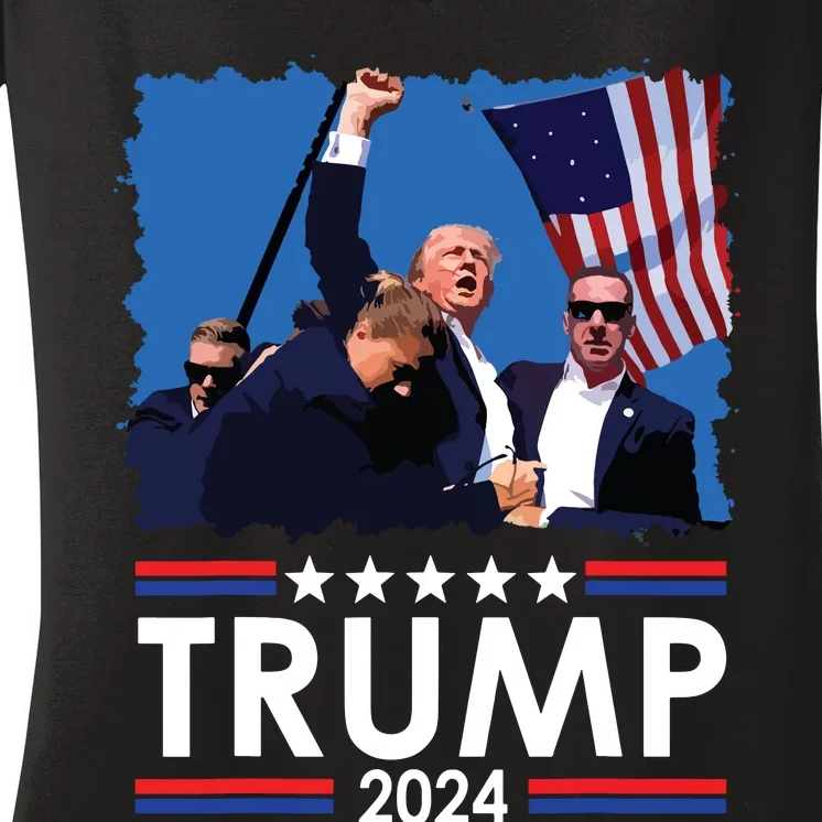 Trump Fist Pump Shot At Trump 2024 Trump Survives Rally Women's V-Neck T-Shirt