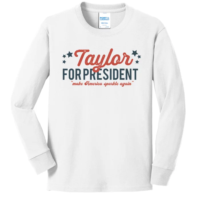 Taylor For President 2024 Funny Taylor First Name Kids Long Sleeve Shirt