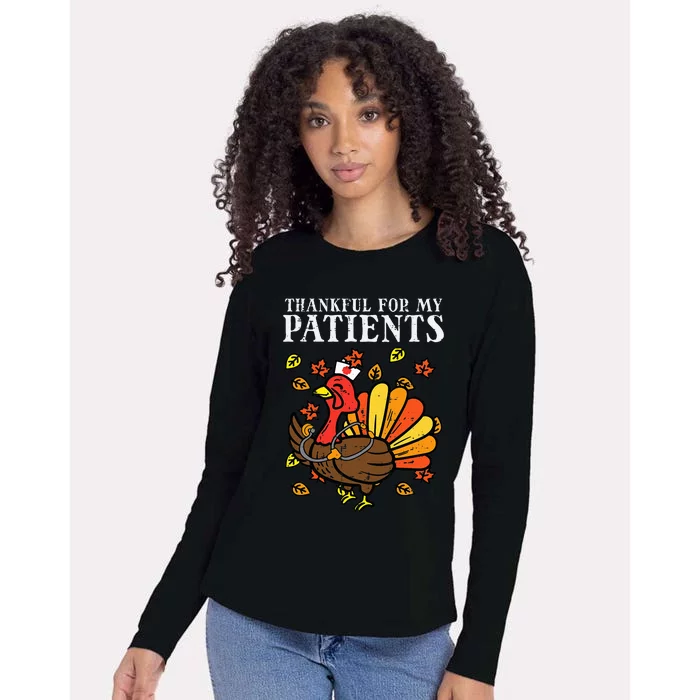 Thankful For Patients Turkey Nurse Thanksgiving Fall Scrub Womens Cotton Relaxed Long Sleeve T-Shirt