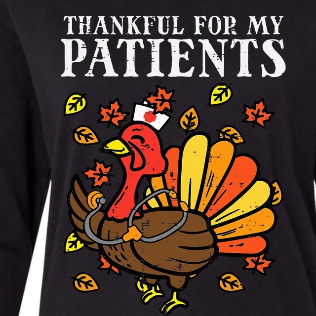 Thankful For Patients Turkey Nurse Thanksgiving Fall Scrub Womens Cotton Relaxed Long Sleeve T-Shirt