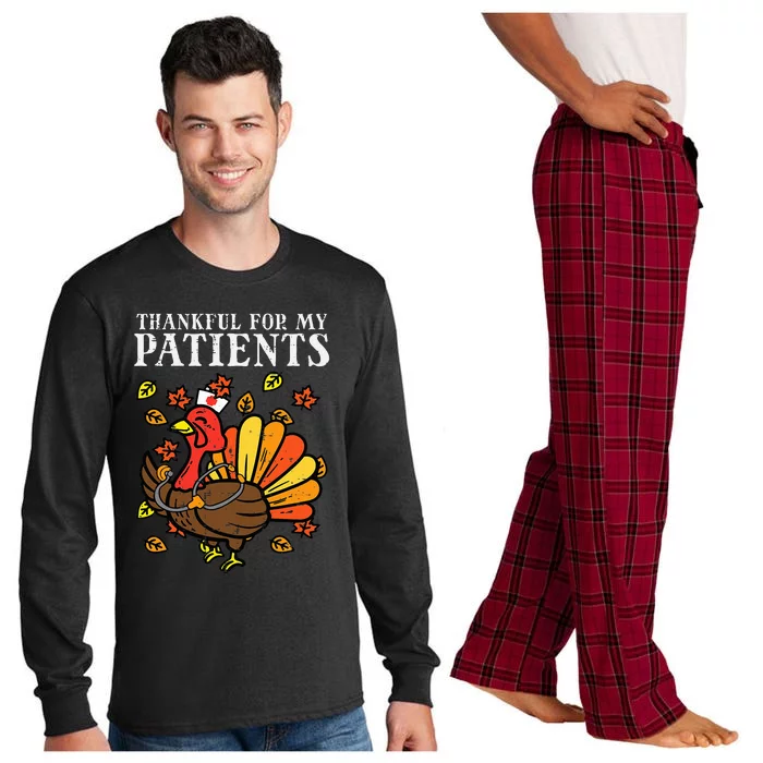 Thankful For Patients Turkey Nurse Thanksgiving Fall Scrub Long Sleeve Pajama Set