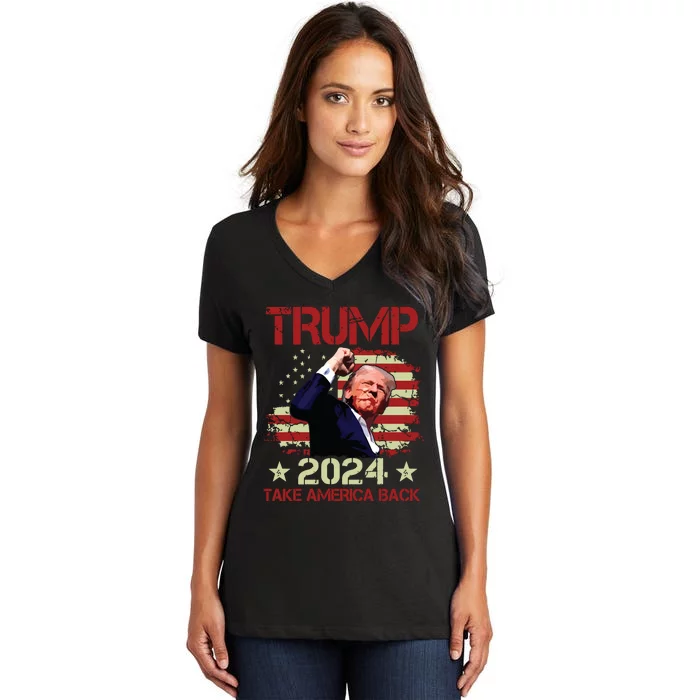 Trump Fist Pump Shot At Trump 2024 Trump Survives Rally Women's V-Neck T-Shirt