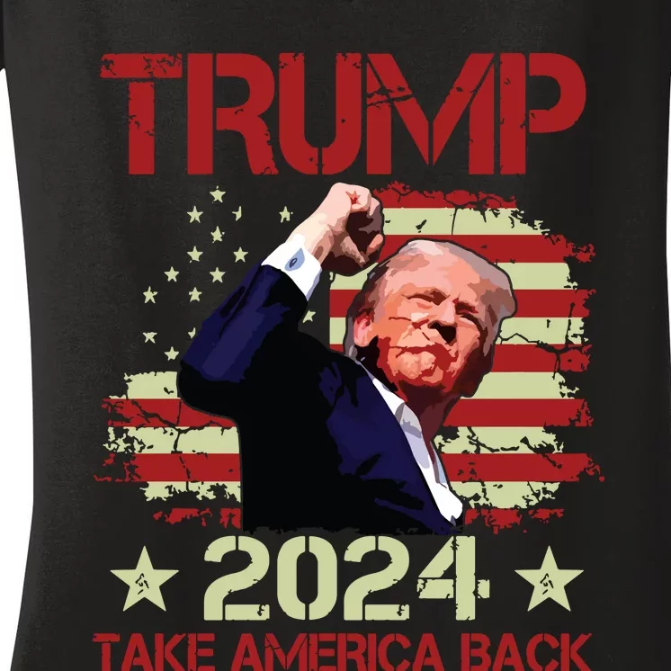 Trump Fist Pump Shot At Trump 2024 Trump Survives Rally Women's V-Neck T-Shirt