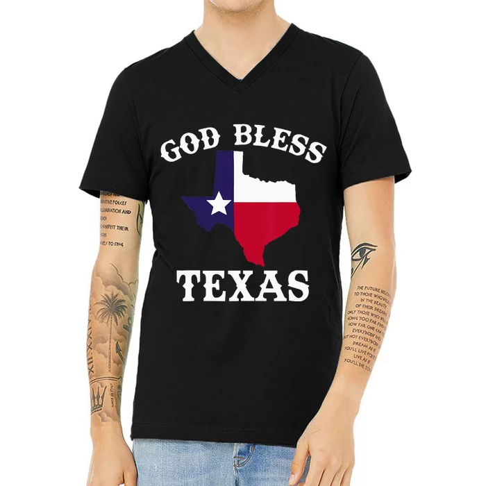 Texas Flag Patriotic Texan Pride God Bless Texas V-Neck T-Shirt