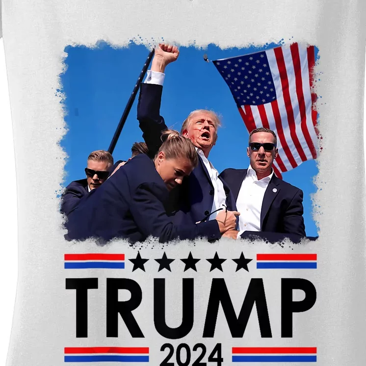 Trump Fist Pump Shot At Trump 2024 Trump Survives Rally Women's V-Neck T-Shirt