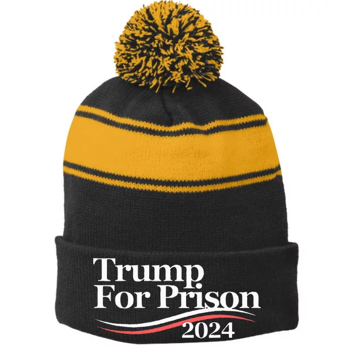 Trump For Prison 2024 Stripe Pom Pom Beanie