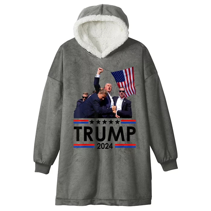 Trump Fist Pump Shot At Trump 2024 Trump Survives Rally Hooded Wearable Blanket