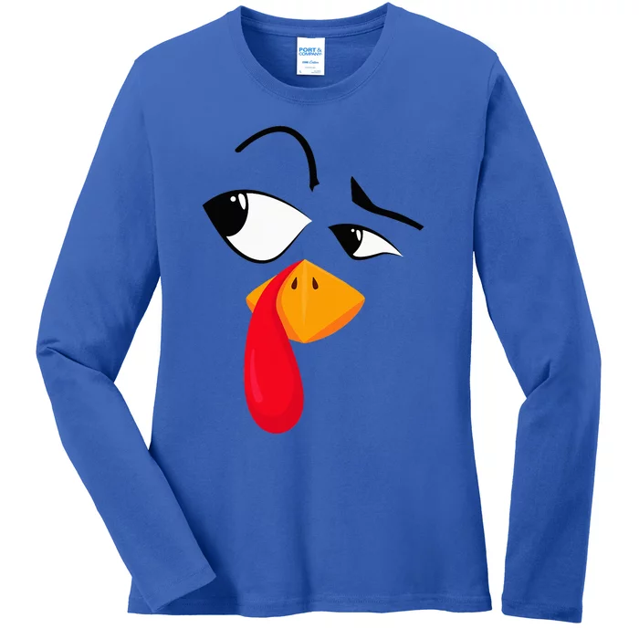 Turkey Face Pilgrim Funny Thanksgiving Costume Ladies Long Sleeve Shirt