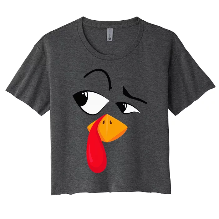 Turkey Face Pilgrim Funny Thanksgiving Costume Women's Crop Top Tee