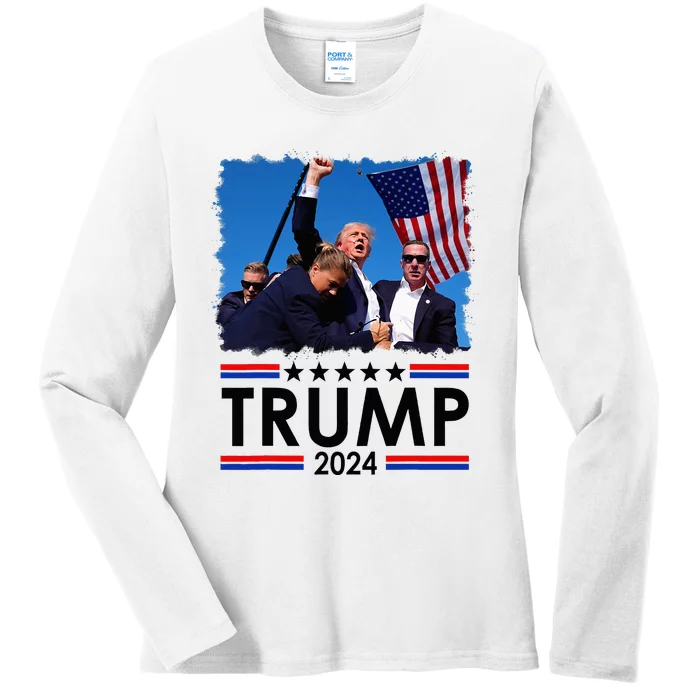 Trump Fist Pump Shot At Trump 2024 Trump Survives Rally Ladies Long Sleeve Shirt