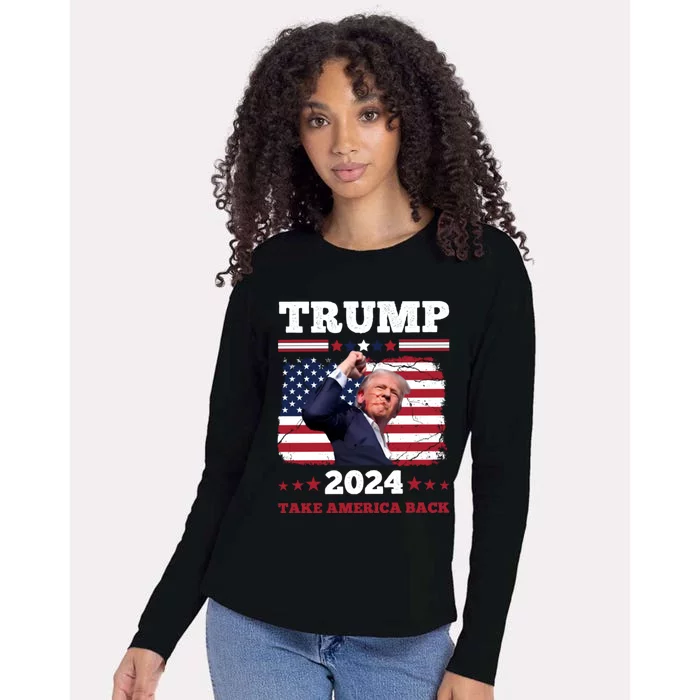 Trump Fist Pumped Fight Never Give Up Pray For Trump America Womens Cotton Relaxed Long Sleeve T-Shirt