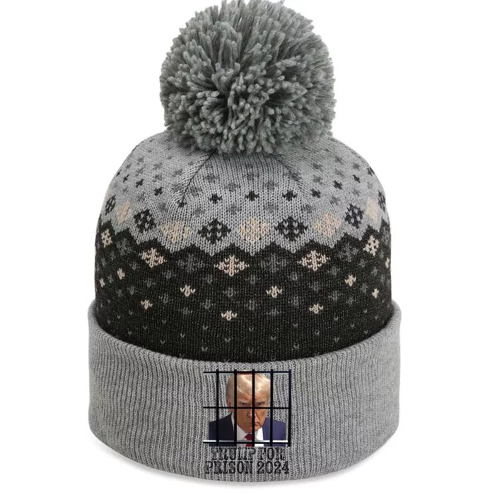 Trump For Prison 2024 Mugshot Election Parody Behind Bars The Baniff Cuffed Pom Beanie