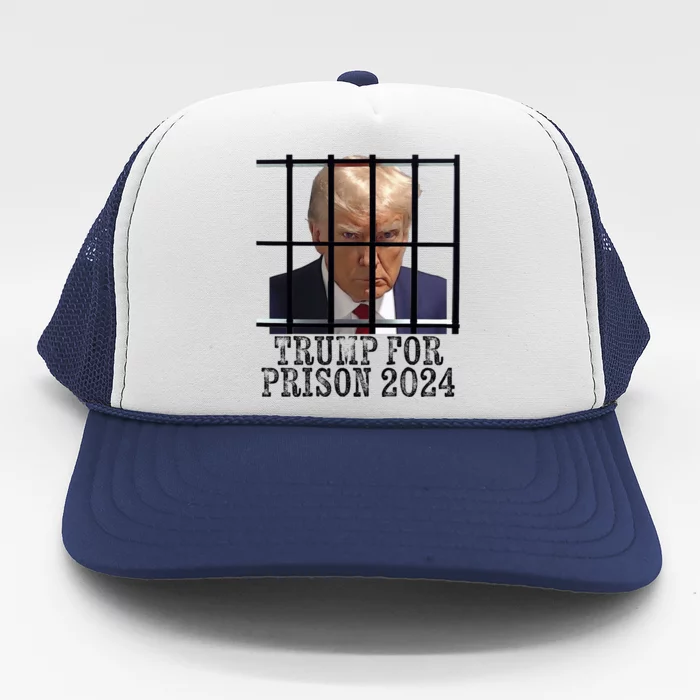 Trump For Prison 2024 Mugshot Election Parody Behind Bars Trucker Hat