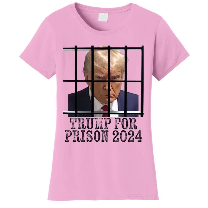 Trump For Prison 2024 Mugshot Election Parody Behind Bars Women's T-Shirt