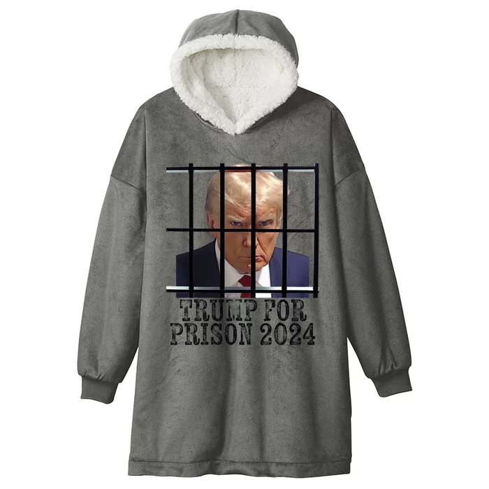 Trump For Prison 2024 Mugshot Election Parody Behind Bars Hooded Wearable Blanket