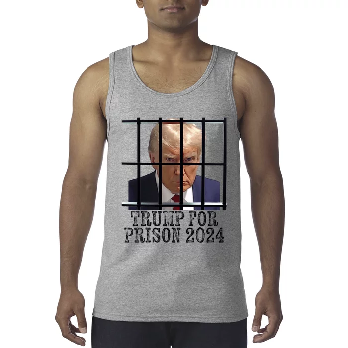 Trump For Prison 2024 Mugshot Election Parody Behind Bars Tank Top