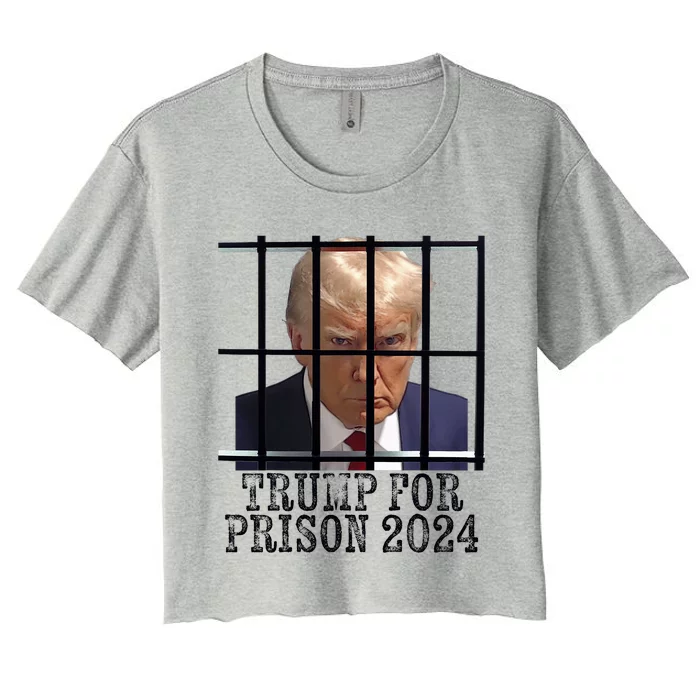 Trump For Prison 2024 Mugshot Election Parody Behind Bars Women's Crop Top Tee