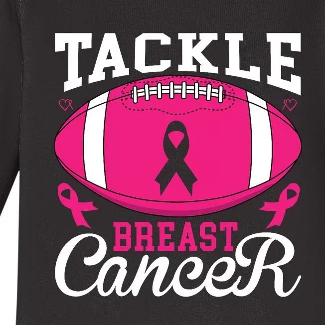 Tackle Football Pink Ribbon Breast Cancer Awareness Baby Long Sleeve Bodysuit