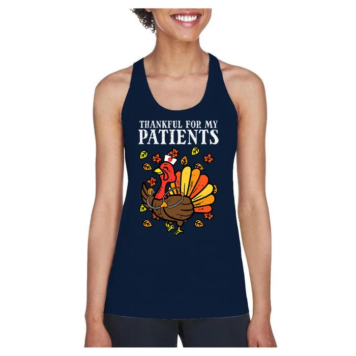 Thankful For Patients Turkey Nurse Thanksgiving Fall Scrub Women's Racerback Tank