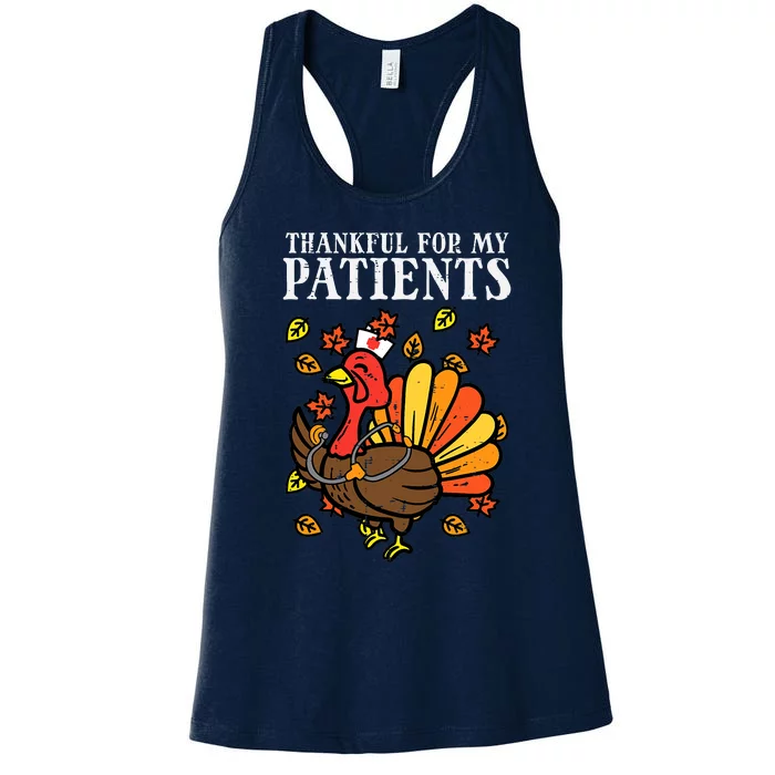 Thankful For Patients Turkey Nurse Thanksgiving Fall Scrub Women's Racerback Tank