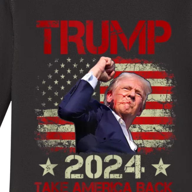 Trump Fist Pump Shot At Trump 2024 Trump Survives Rally Baby Long Sleeve Bodysuit