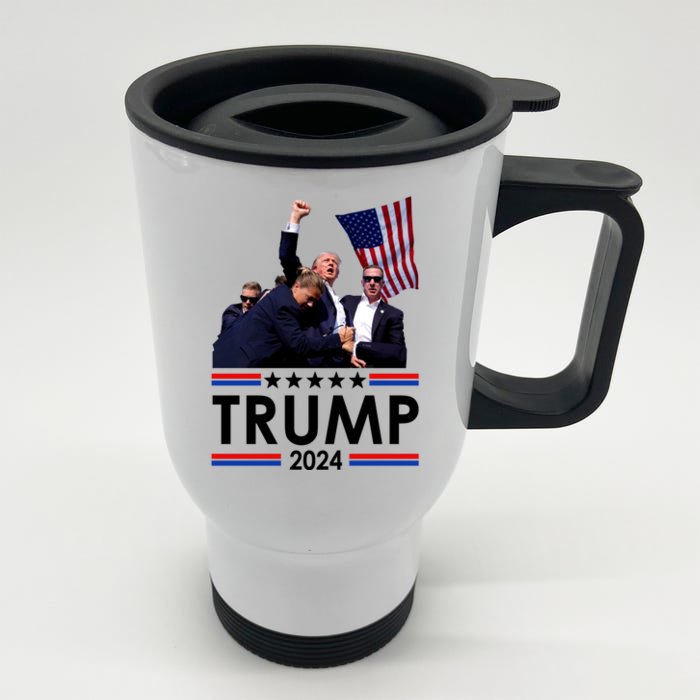 Trump Fist Pump Shot At Trump 2024 Trump Survives Rally Front & Back Stainless Steel Travel Mug