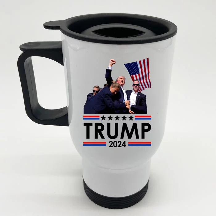 Trump Fist Pump Shot At Trump 2024 Trump Survives Rally Front & Back Stainless Steel Travel Mug