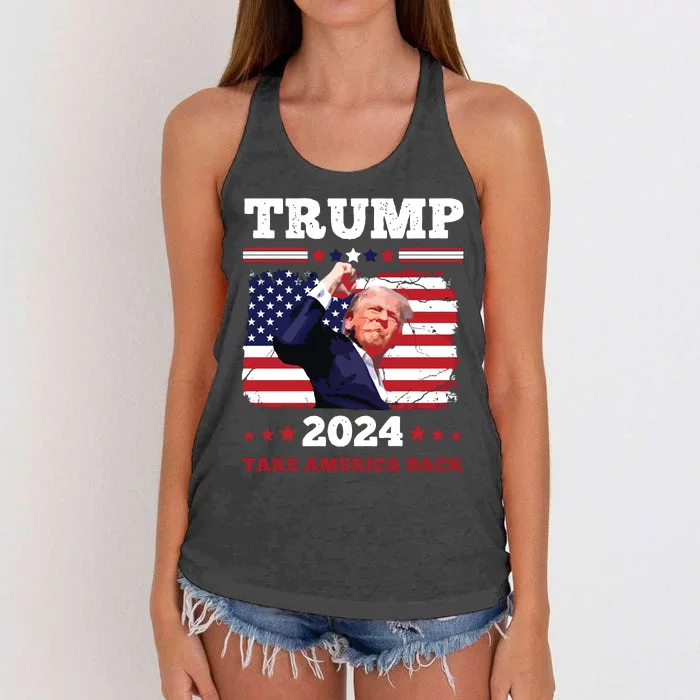 Trump Fist Pump Shot At Assassination Attempt Trump 2024 Trump For Presiden Women's Knotted Racerback Tank