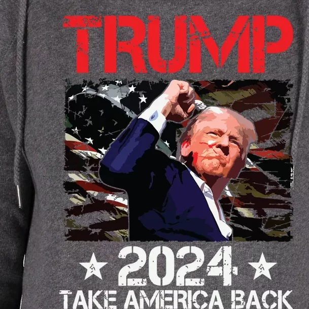 Trump Fist Pump Shot At Trump 2024 Trump Survives Rally Womens Funnel Neck Pullover Hood