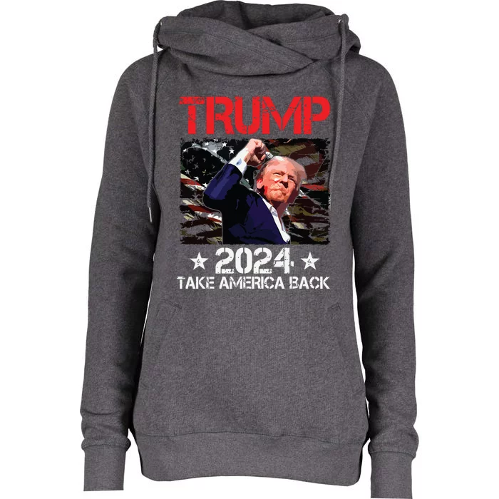 Trump Fist Pump Shot At Trump 2024 Trump Survives Rally Womens Funnel Neck Pullover Hood