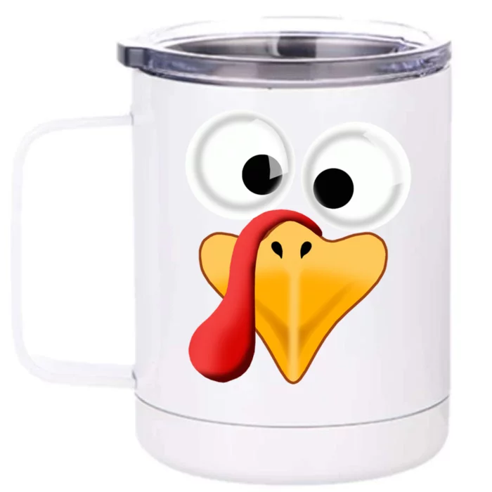 Turkey Face Pilgrim Thanksgiving Costume Gift Front & Back 12oz Stainless Steel Tumbler Cup