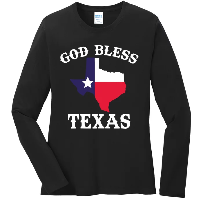 Texas Flag Patriotic Texan Pride God Bless Texas Ladies Long Sleeve Shirt