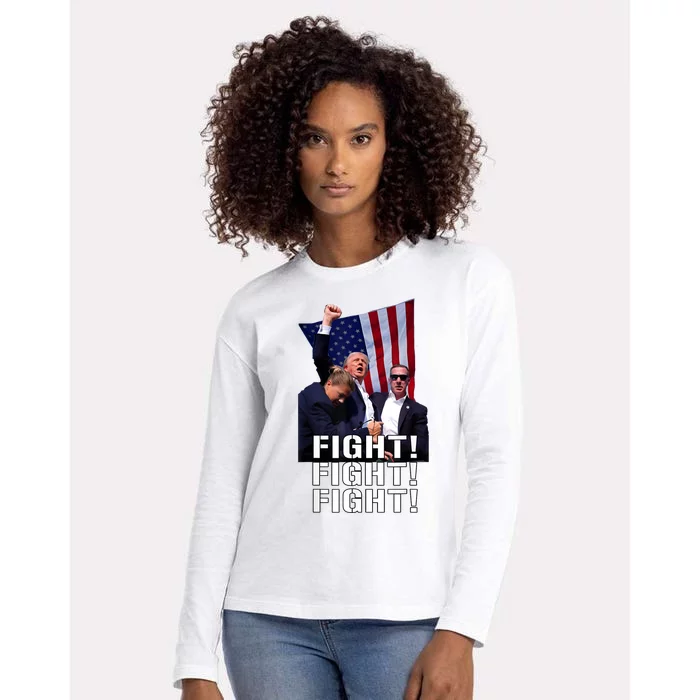 Trump Fist Pumped Fight Pray For Trump America Womens Cotton Relaxed Long Sleeve T-Shirt