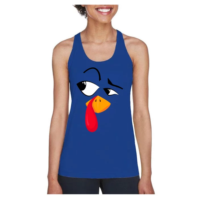 Turkey Face Pilgrim Funny Thanksgiving Costume Women's Racerback Tank