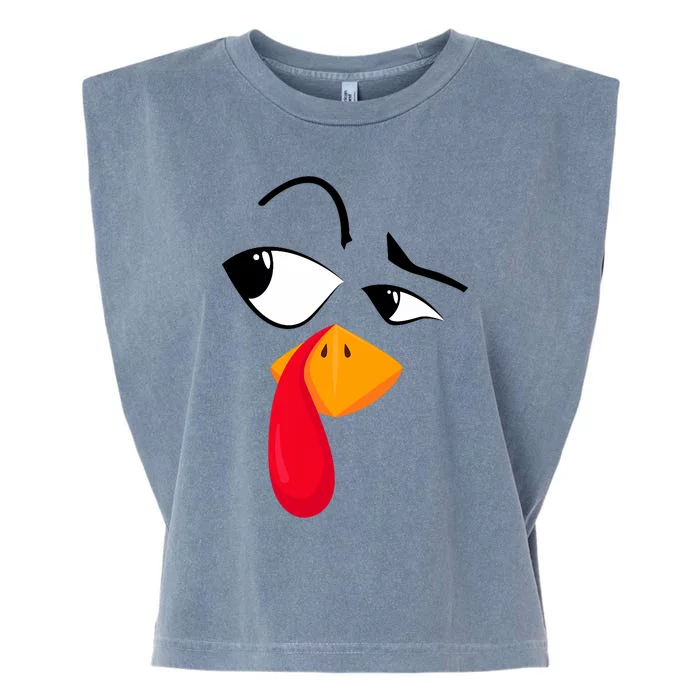 Turkey Face Pilgrim Funny Thanksgiving Costume Garment-Dyed Women's Muscle Tee