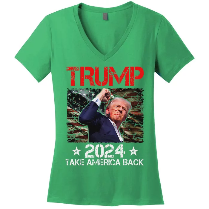 Trump Fist Pump Survives 2024 Rally Bold Design Women's V-Neck T-Shirt