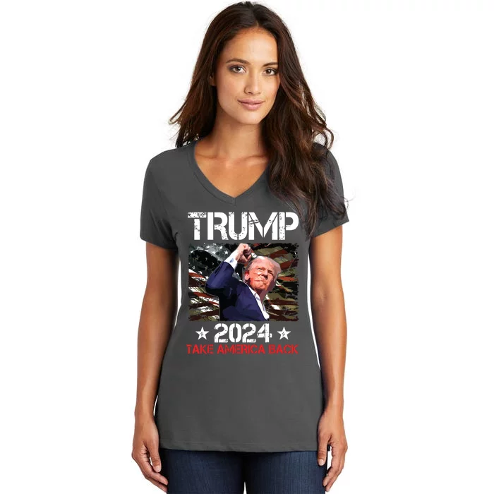 Trump Fist Pump Shot At Trump 2024 Trump Survives Rally Women's V-Neck T-Shirt