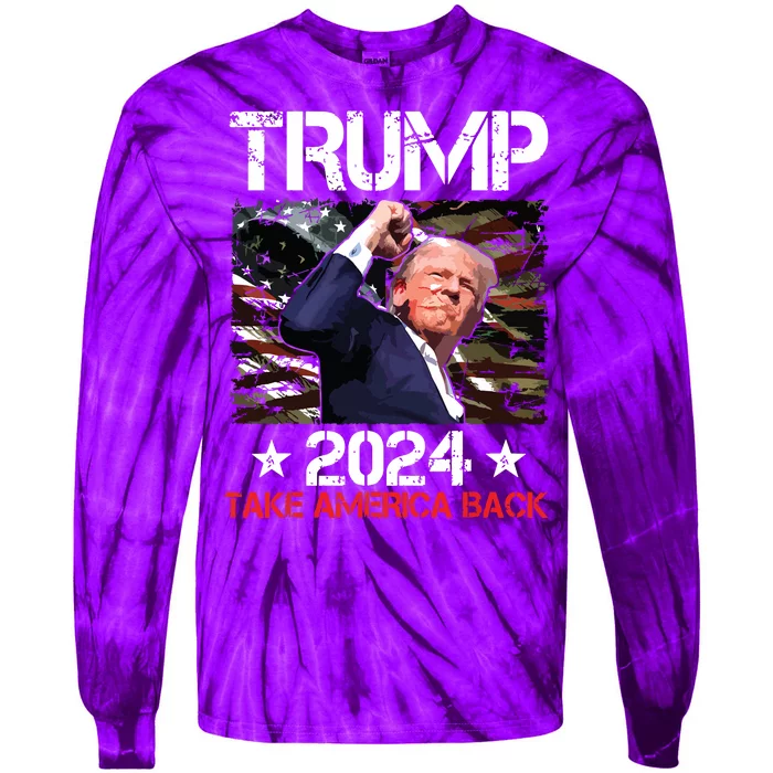 Trump Fist Pump Shot At Trump 2024 Trump Survives Rally Tie-Dye Long Sleeve Shirt