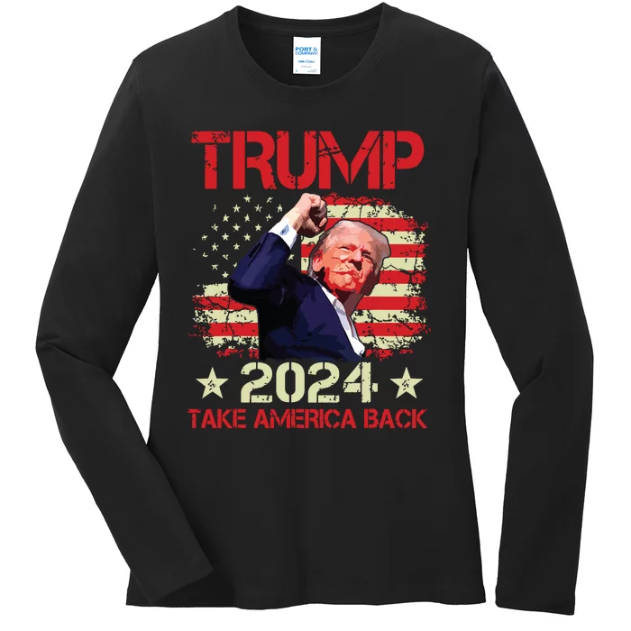 Trump Fist Pump Shot At Trump 2024 Trump Survives Rally Ladies Long Sleeve Shirt