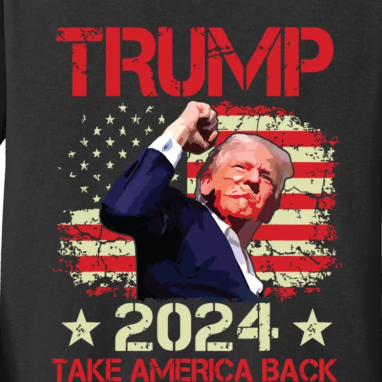 Trump Fist Pump Shot At Trump 2024 Trump Survives Rally Kids Long Sleeve Shirt